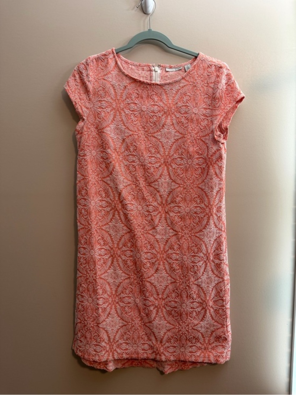 Halogen Coral-White Printed Cap-Sleeve Shift Dress